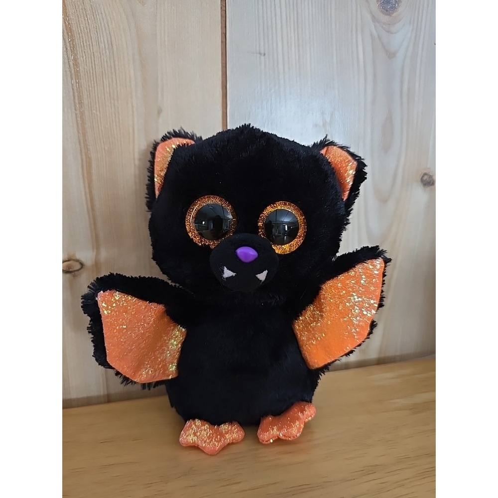 TY Beanie Boos Echo Bat Plush 5.5" Halloween Black Orange Sparkle